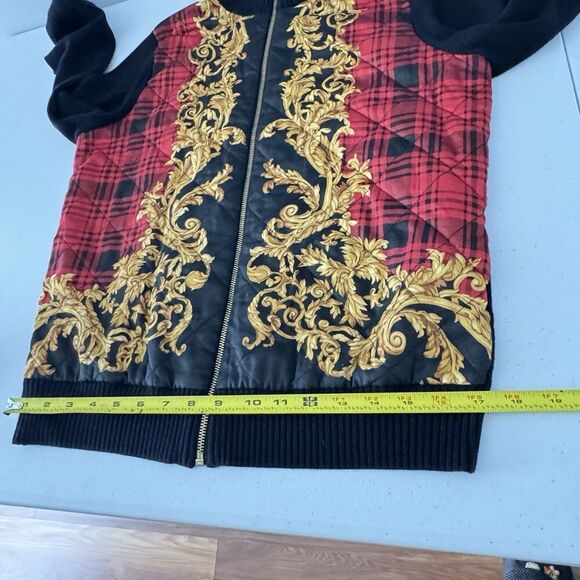 Ralph Lauren Sz L Black Knit Gold Baroque Cotton Quilted Front Zip Cardigan - Picture 9 of 13